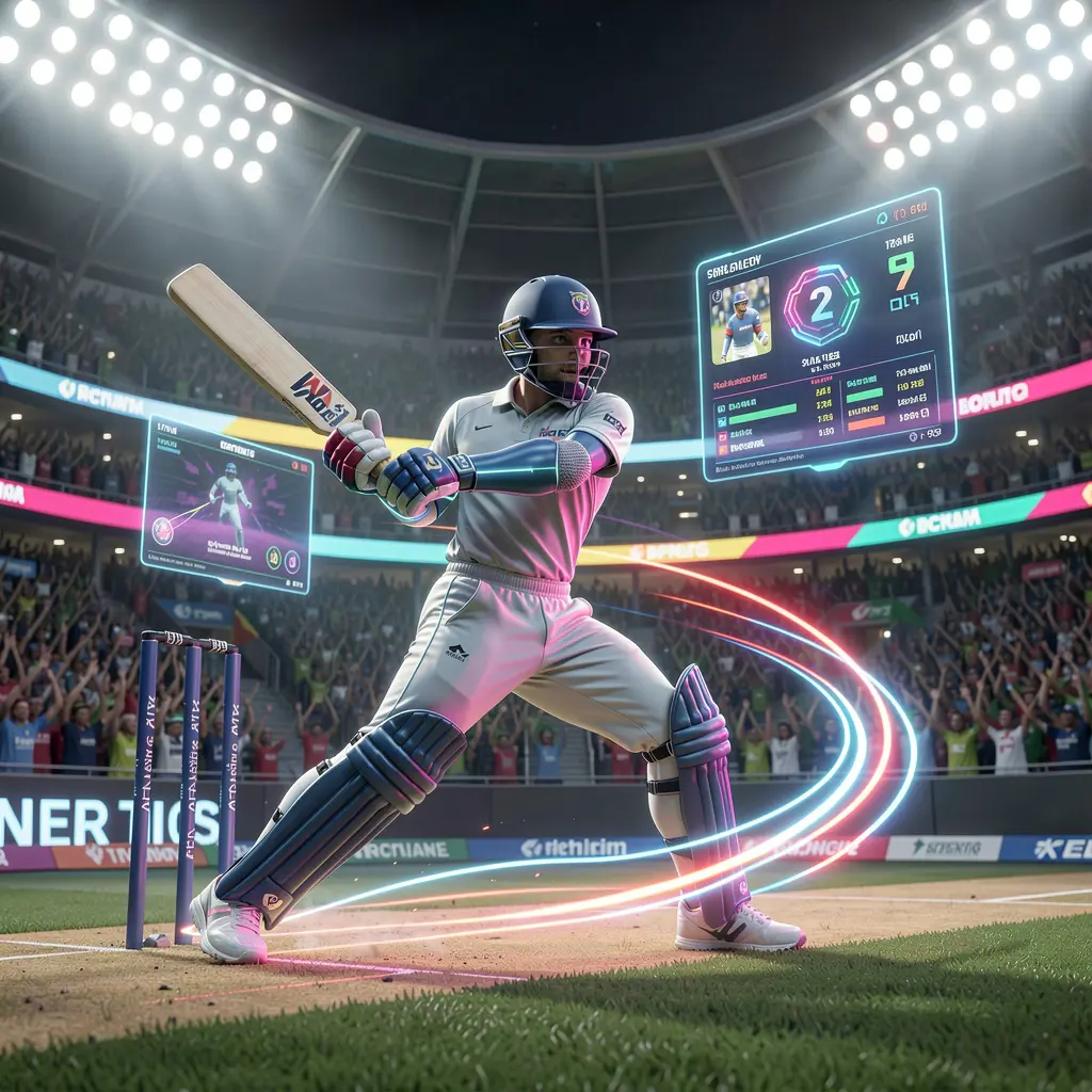Dynamic cricket betting scene with a glowing player and floating betting options highlighting the interactive CH77 platform in Pakistan